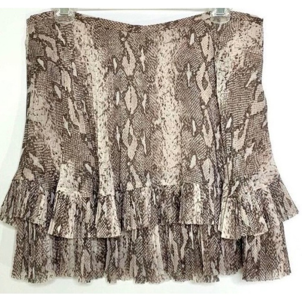 Banana Republic Snakeskin Print Ruffle Tiered Mini Skirt Brown Tan Size 6 NWT